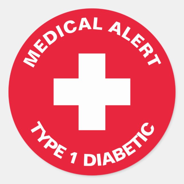 Personalised Medical Alert  Diabetic Red  Classic Round Sticker (Front)