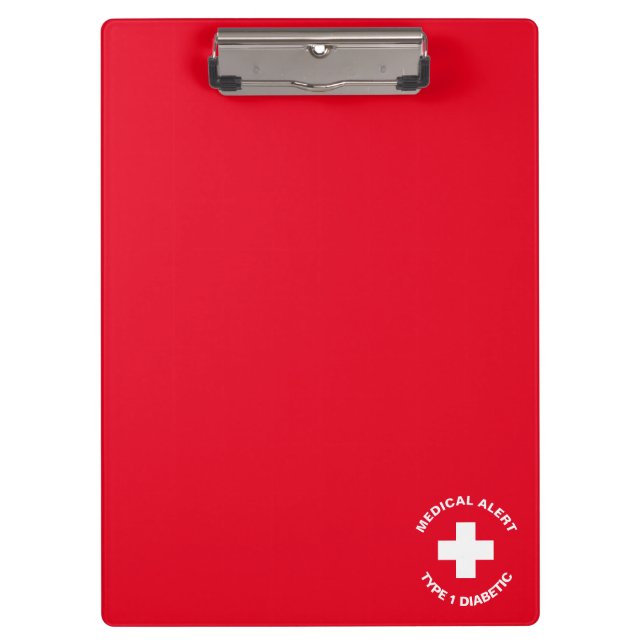 Personalised Medical Alert  Diabetic Red  Clipboard (Front)