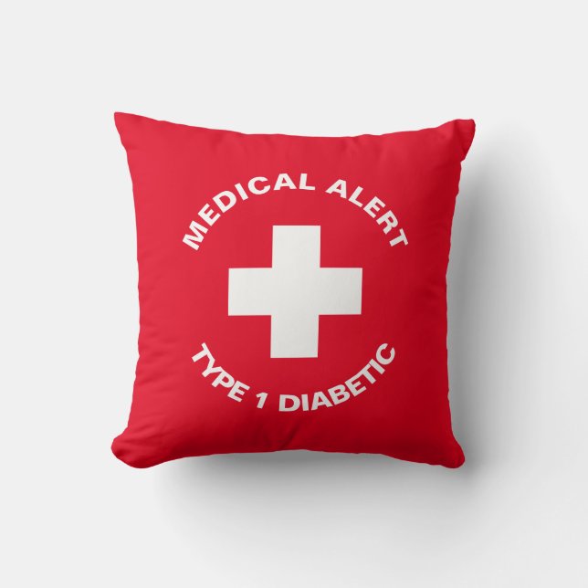 Personalised Medical Alert  Diabetic Red  Cushion (Front)