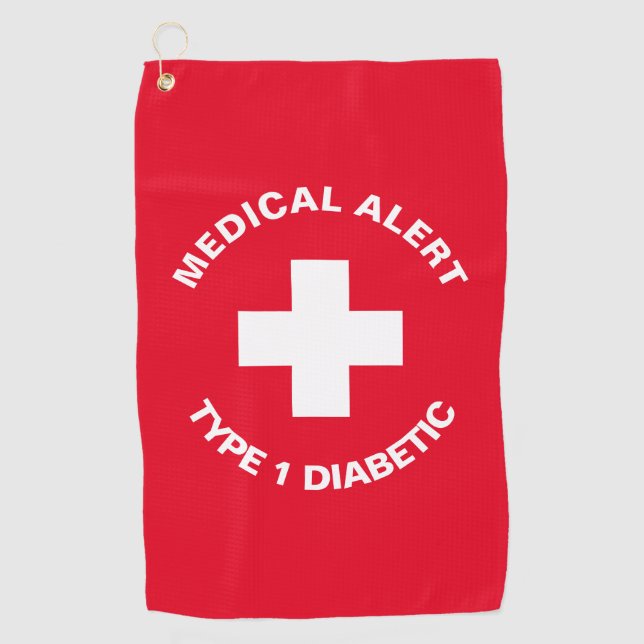 Personalised Medical Alert  Diabetic Red  Golf Towel (Front)
