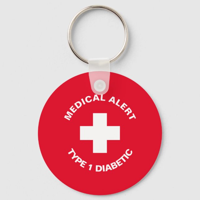 Personalised Medical Alert  Diabetic Red  Key Ring (Front)