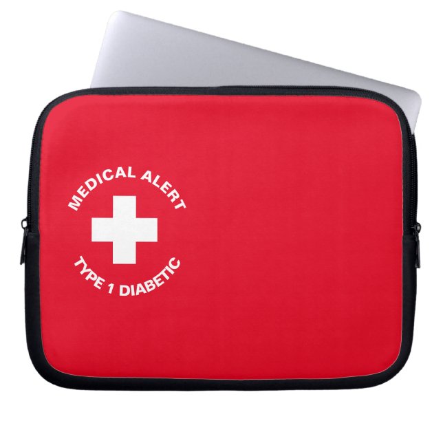 Personalised Medical Alert  Diabetic Red  Laptop Sleeve (Front)