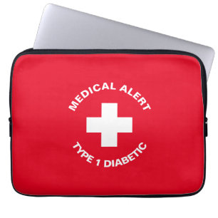 Personalised Medical Alert  Diabetic Red  Laptop Sleeve