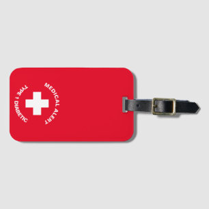 Personalised Medical Alert  Diabetic Red  Luggage Tag