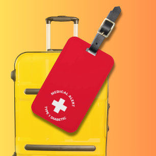 Personalised Medical Alert Diabetic Red Luggage Tag