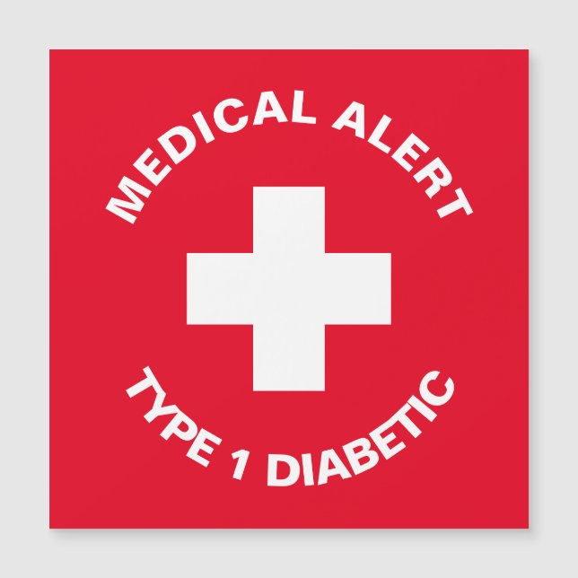Personalised Medical Alert  Diabetic Red  Magnetic Invitation (Front)