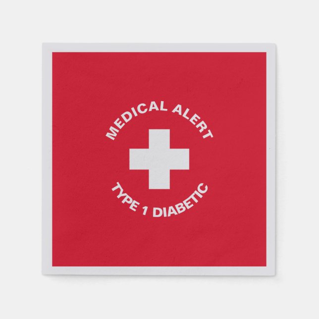 Personalised Medical Alert  Diabetic Red  Napkin (Front)