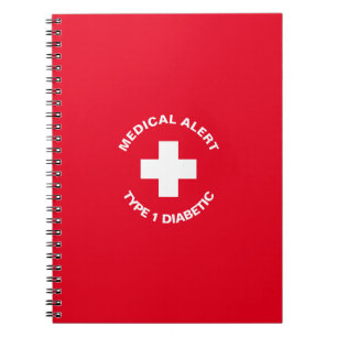 Personalised Medical Alert Diabetic Red Notebook