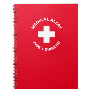 Personalised Medical Alert Diabetic Red Notebook
