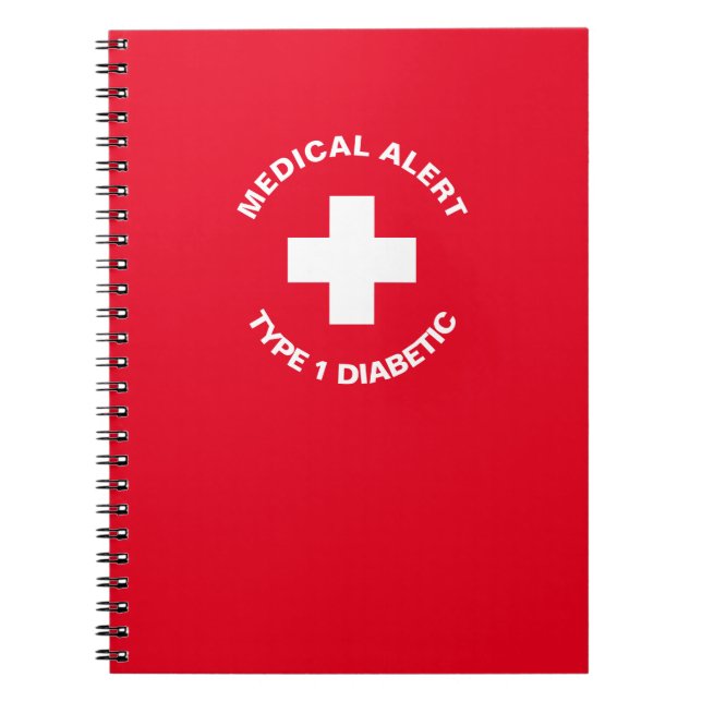 Personalised Medical Alert  Diabetic Red  Notebook (Front)