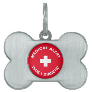 Personalised Medical Alert  Diabetic Red  Pet ID Tag
