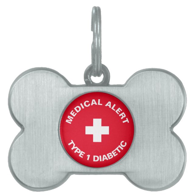 Personalised Medical Alert  Diabetic Red  Pet ID Tag (Front)