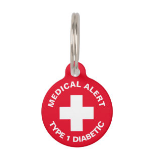 Personalised Medical Alert Diabetic Red Pet Tag