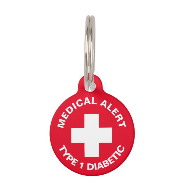 Personalised Medical Alert  Diabetic Red Pet Tag (Front)