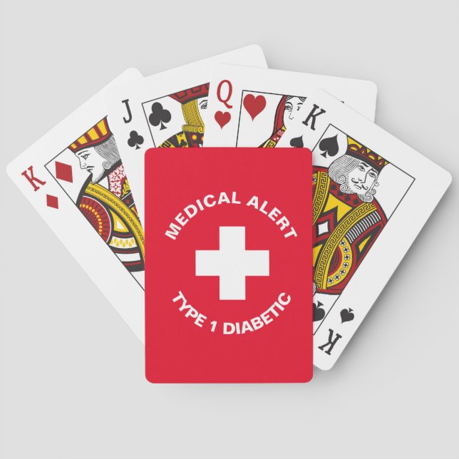 Personalised Medical Alert  Diabetic Red  Playing Cards (Back)