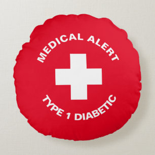 Personalised Medical Alert Diabetic Red Round Cushion