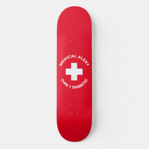 Personalised Medical Alert Diabetic Red Skateboard