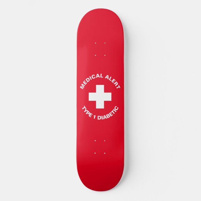 Personalised Medical Alert  Diabetic Red  Skateboard (Front)
