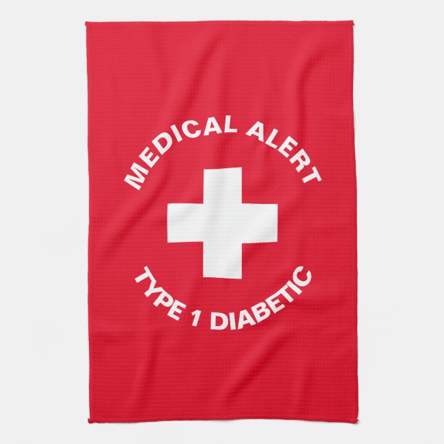 Personalised Medical Alert  Diabetic Red  Tea Towel (Vertical)