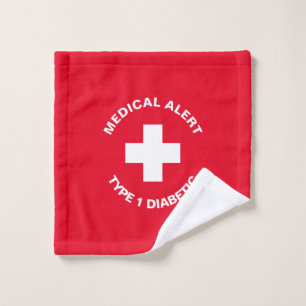 Personalised Medical Alert  Diabetic Red  Wash Cloth