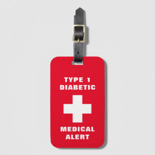 Personalised Medical Alert Diabetic Type 1 Luggage Tag