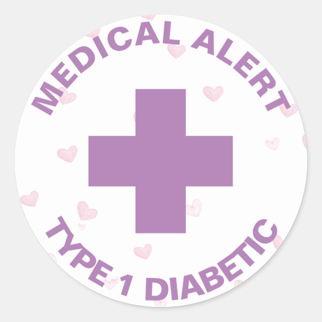 Personalised Medical Alert Insulin Diabetic Cute Classic Round Sticker (Front)