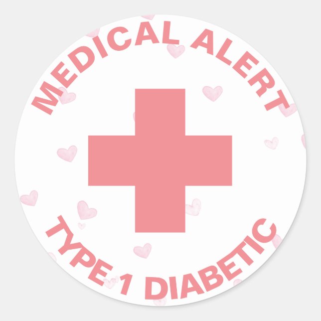 Personalised Medical Alert Insulin Diabetic Cute Classic Round Sticker (Front)