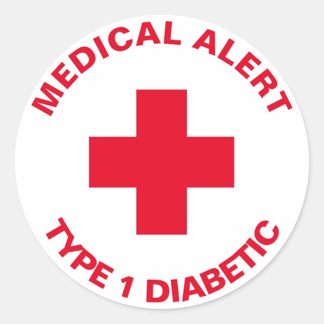 Personalised Medical Alert Insulin Diabetic Red Classic Round Sticker (Front)