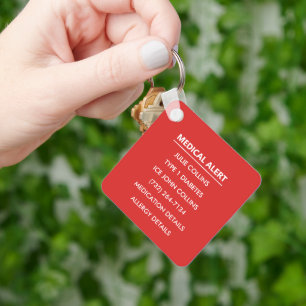 Personalised Medical Alert Medical Information ID Key Ring