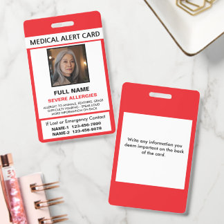 Personalised Medical & Allergy Alert ID Badge