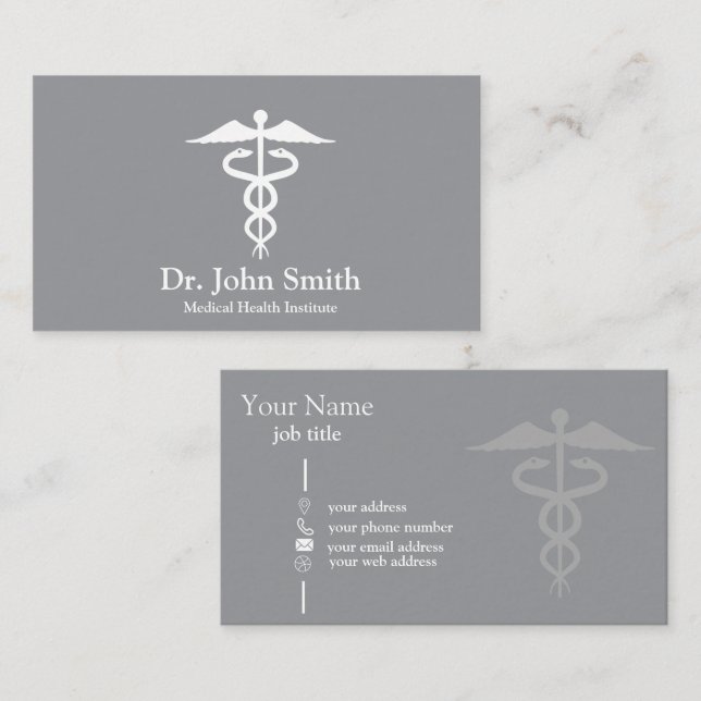 Personalised Medical Caduceus Black Business Card (Front/Back)