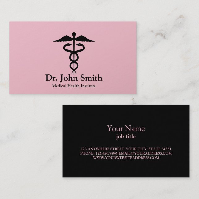 Personalised Medical Caduceus Black Business Card (Front/Back)