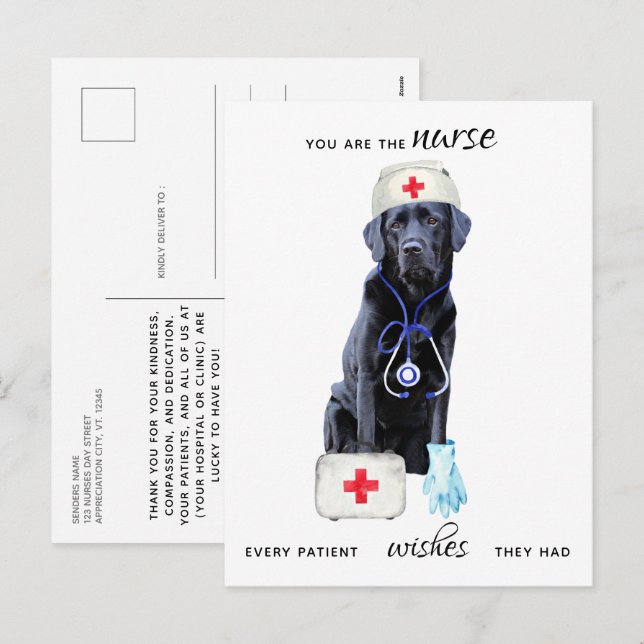 Personalised Medical Cute Nursing Dog Nurses Day Holiday Postcard (Front/Back)
