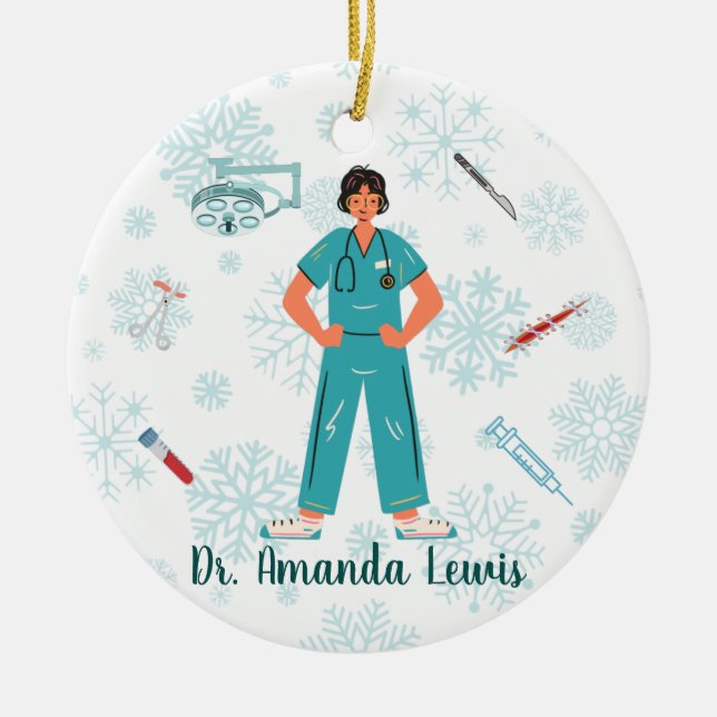 Personalised Medical Doctor, Surgeon Christmas Ceramic Tree Decoration (Front)