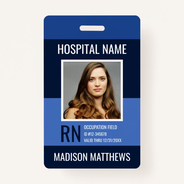 Personalised Medical Employee Blue Photo ID  ID Badge (Front)