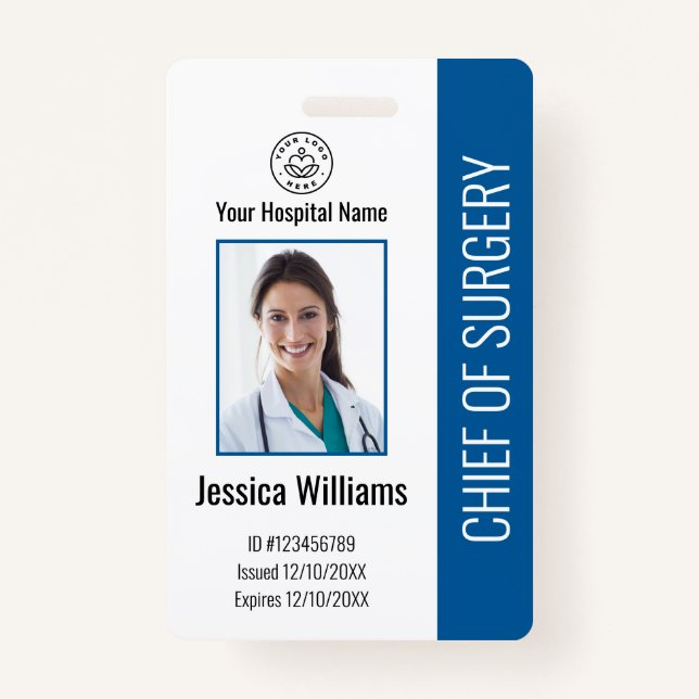 Personalised Medical Employee Photo ID Blue ID Badge (Front)