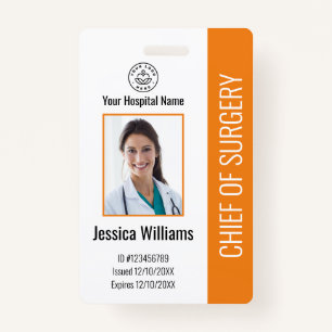 Personalised Medical Employee Photo ID Orange ID Badge