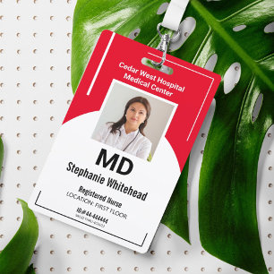 Personalised Medical Employee Photo ID Red Badge ID Badge