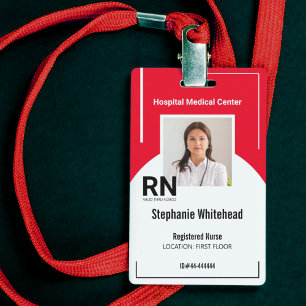 Personalised Medical Personnel Photo ID Red ID Badge