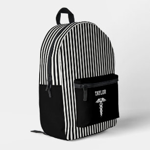 Personalised Medical Symbol Black & White Stripes Printed Backpack