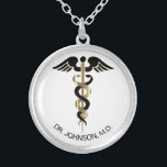 Personalised Medical Symbol Caduceus - Gold Silver Plated Necklace<br><div class="desc">Personalised Medical Symbol Caduceus Necklace ready for you to personalise. ✔Note: Not all template areas need changed. 📌If you need further customisation, please click the "Click to Customise further" or "Customise or Edit Design"button and use our design tool to resize, rotate, change text colour, add text and so much more.⭐This...</div>