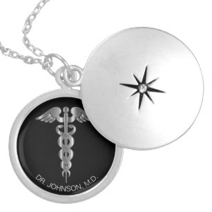 Personalised Medical Symbol Caduceus - Silver Locket Necklace