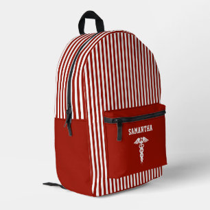Personalised Medical Symbol Dark Red Stripes Printed Backpack