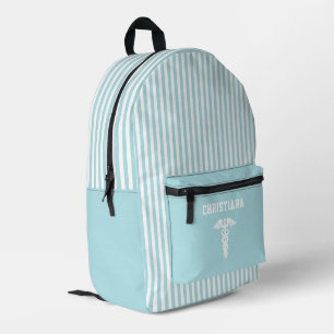 Personalised Medical Symbol Sky Blue Stripes Printed Backpack
