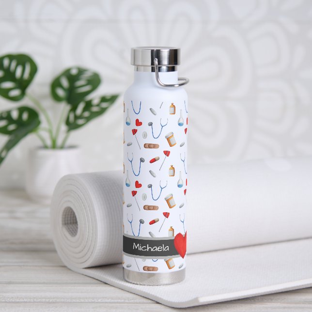 Personalised Medicine Clinic Equipment Pattern Water Bottle (Yoga)