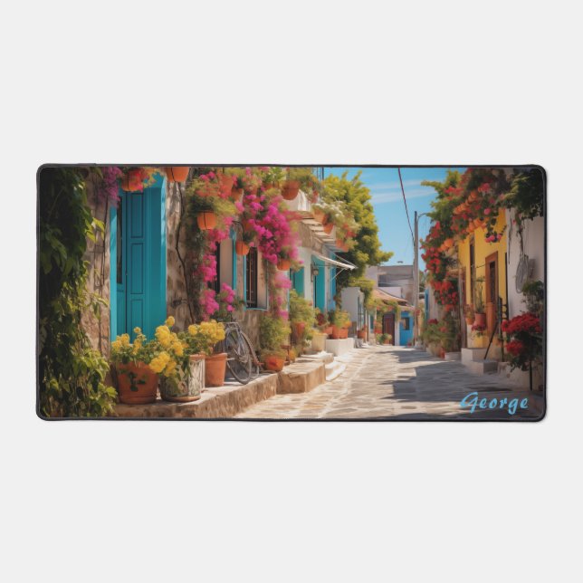 Personalised Mediterranean Island Street Desk Mat  (Front)
