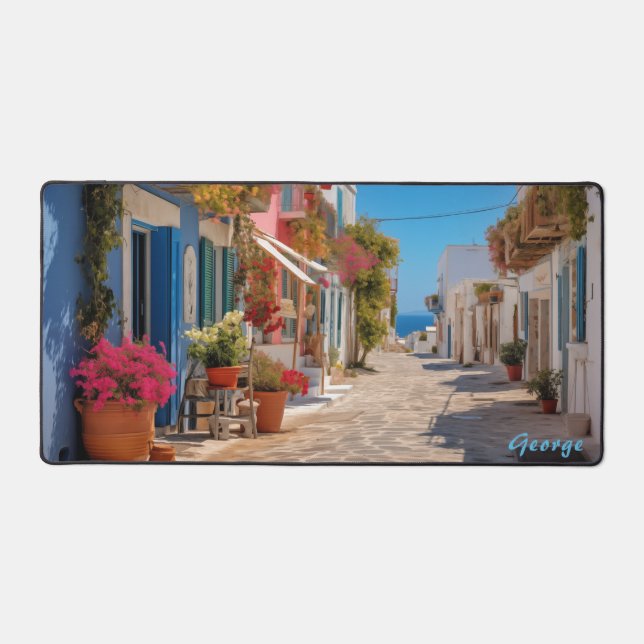 Personalised Mediterranean Island Street Desk Mat  (Front)