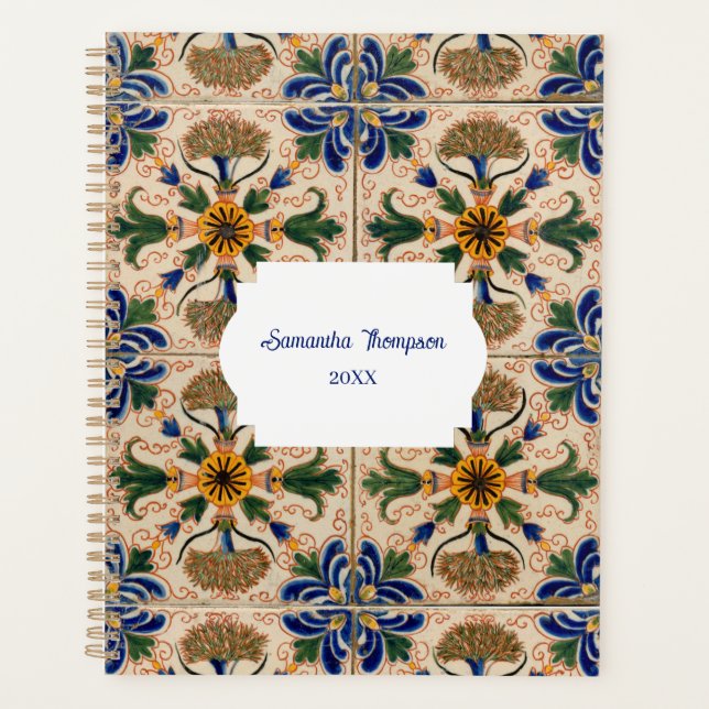 Personalised Mediterranean Vintage Floral Pattern Planner (Front)