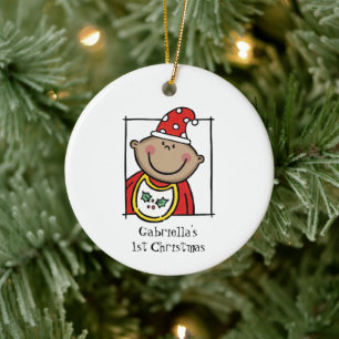 Personalised Medium Skin Tone Baby Face Baby's 1st Ceramic Tree Decoration