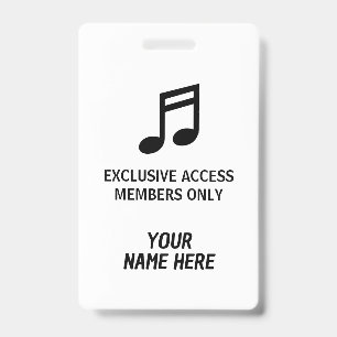 Personalised members only music concert pass ID badge